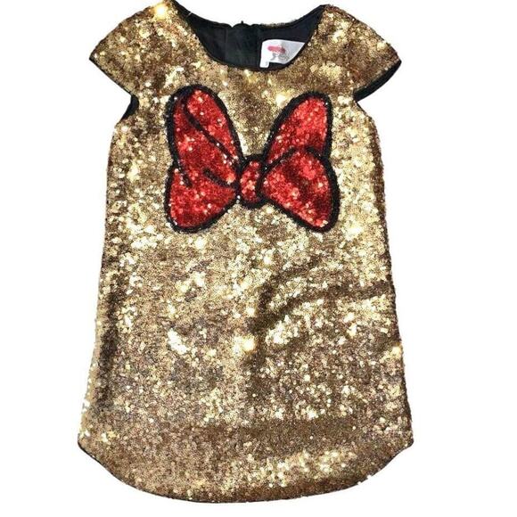 Disney Minnie bow gold & red sequined dress 3 - Picture 1 of 5